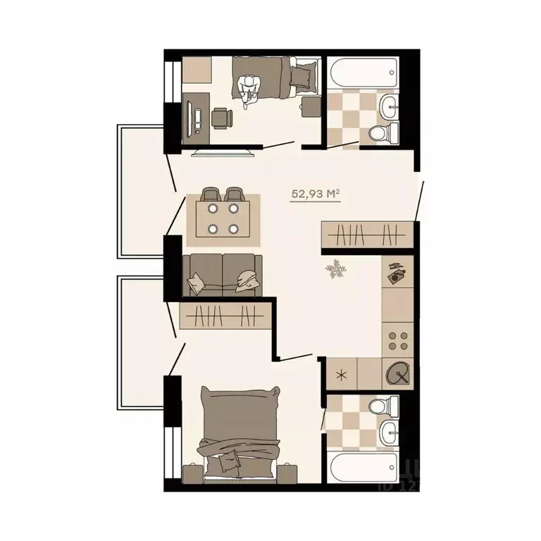 3-к кв. Приморский край, Владивосток ул. Грязелечебница (52.93 м) - Фото 1