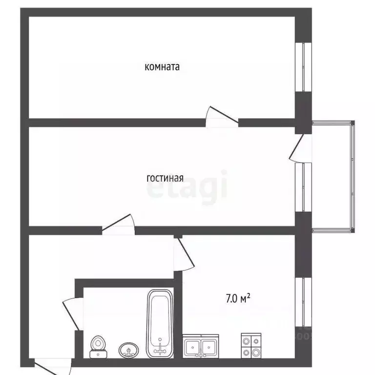 2-к кв. Забайкальский край, Чита пос. Каштак, Гвардейский мкр, 1 (43.1 ... - Фото 1