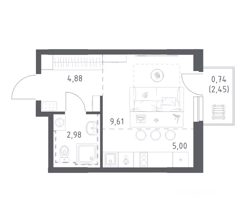 Студия Башкортостан, Уфа ул. Рашита Манурова (23.21 м) - Фото 1