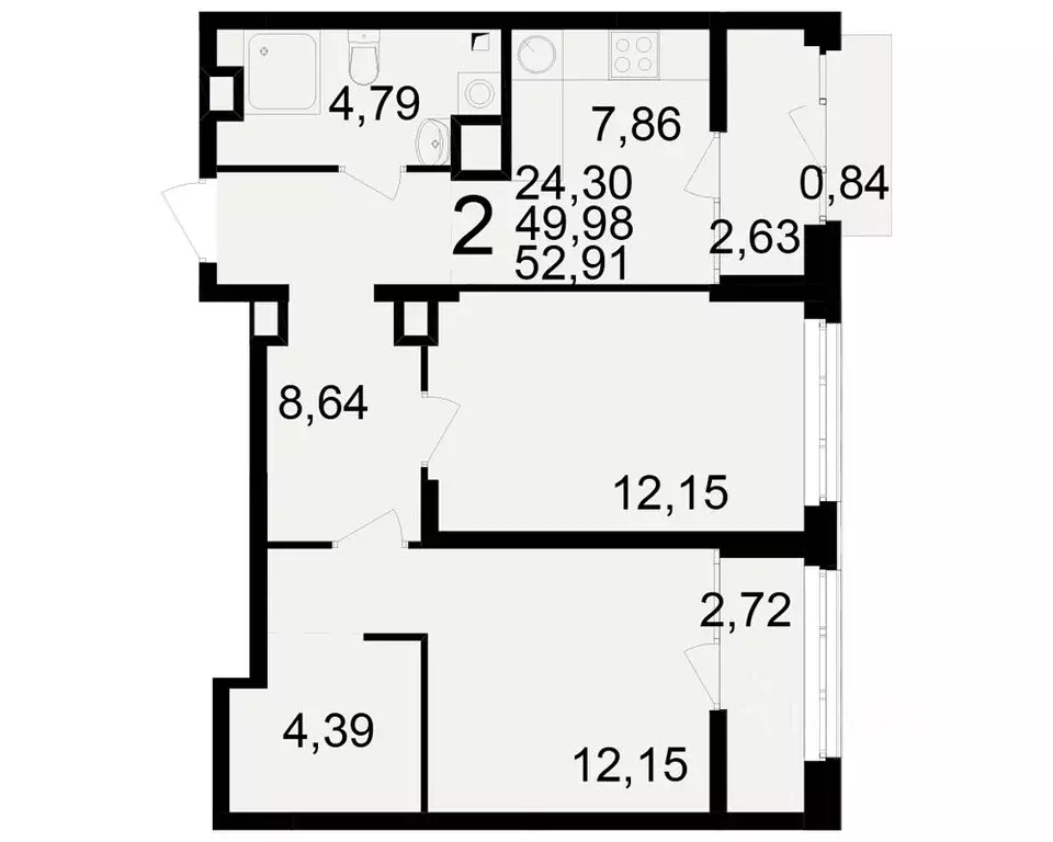 2-к кв. Рязанская область, Рязань Аура жилой комплекс (49.98 м) - Фото 1