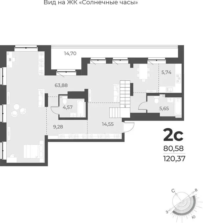 2-комнатная квартира: Новосибирск, улица Лобачевского, 51/1 (120.4 м) - Фото 0