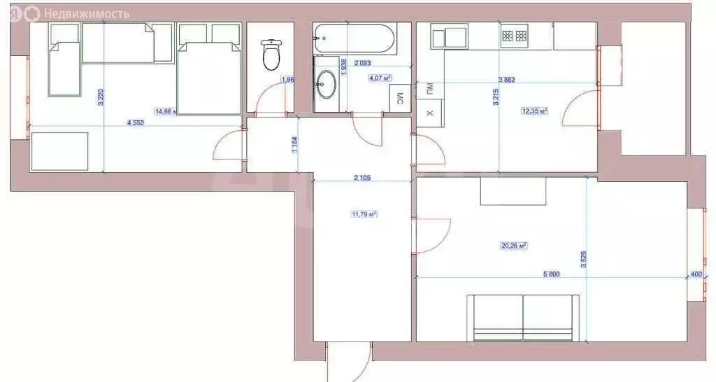 2-комнатная квартира: Ульяновск, проспект Маршала Устинова, 32 (64.8 ... - Фото 1