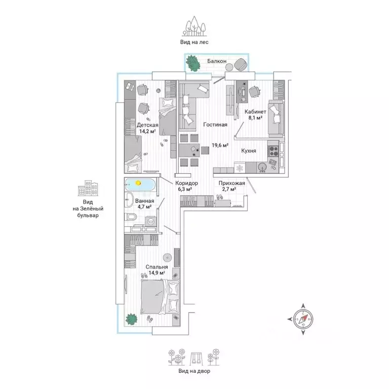 4-к кв. Приморский край, Владивосток ул. Нейбута (71.9 м) - Фото 1