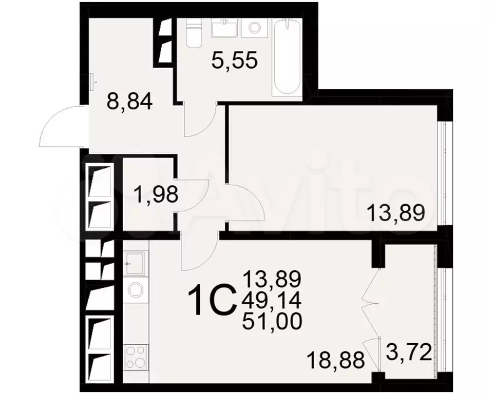 1-к. квартира, 51 м, 17/25 эт. - Фото 0