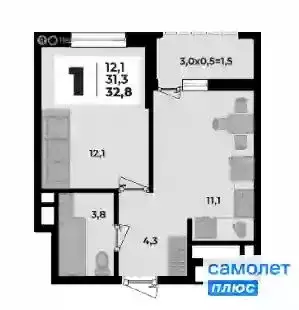 1-комнатная квартира: Тахтамукайский район, аул Старобжегокай (32.8 м) - Фото 1