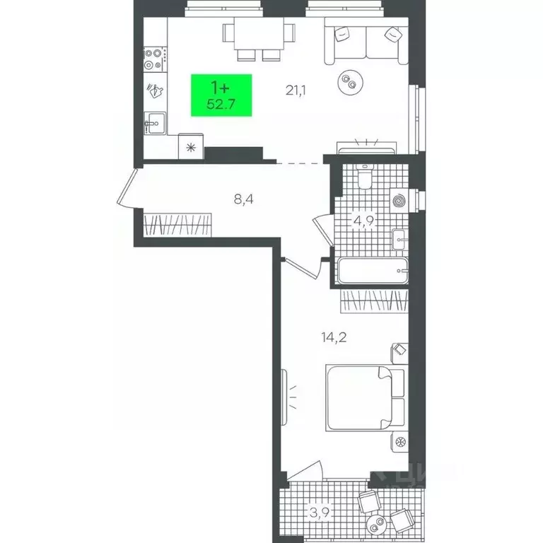 1-к кв. Тюменская область, Тюмень ул. Василия Малкова, 19 (52.73 м) - Фото 0