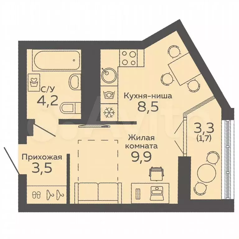 Квартира-студия, 27,8м, 13/25эт. - Фото 0