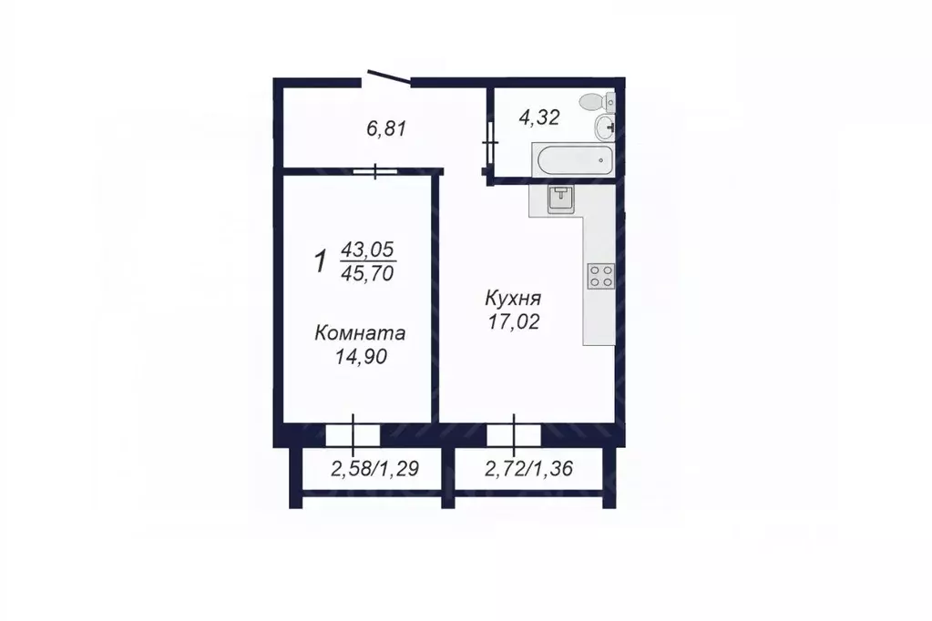 1-к кв. Челябинская область, Челябинск Заручейный кв-л,  (45.7 м) - Фото 1