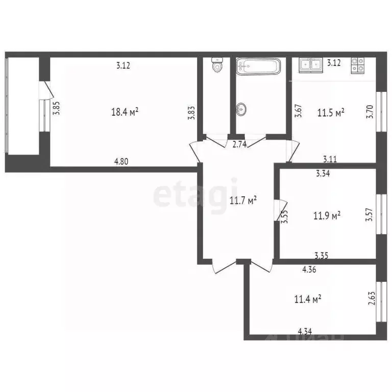 3-к кв. Вологодская область, Вологда Прилуки мкр, ул. Колхозная, 60А ... - Фото 2