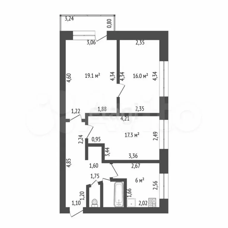 3-к. квартира, 51,6 м, 5/5 эт. - Фото 1