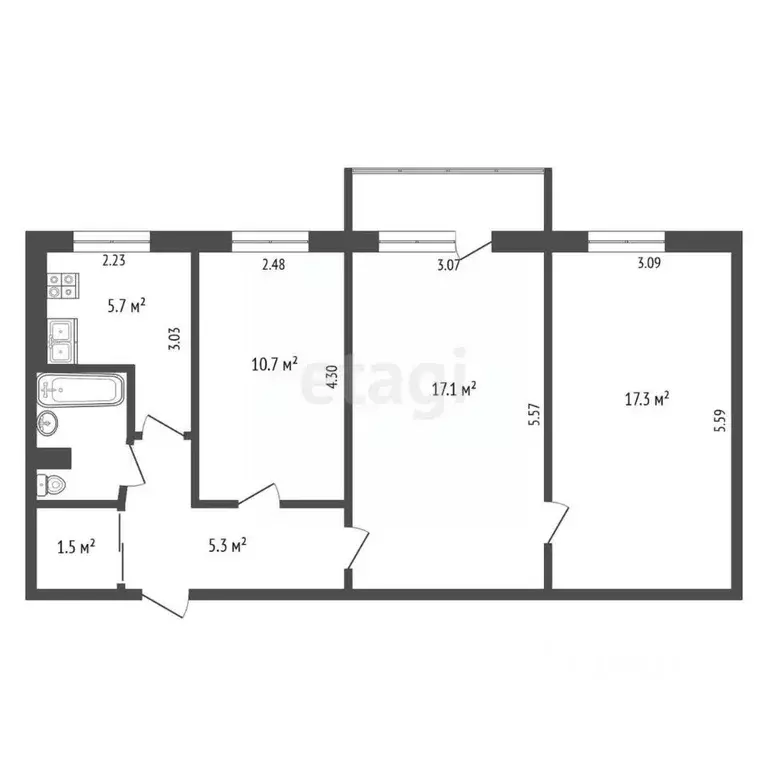 3-к кв. Кемеровская область, Прокопьевск ул. Жолтовского, 17 (60.5 м) - Фото 2