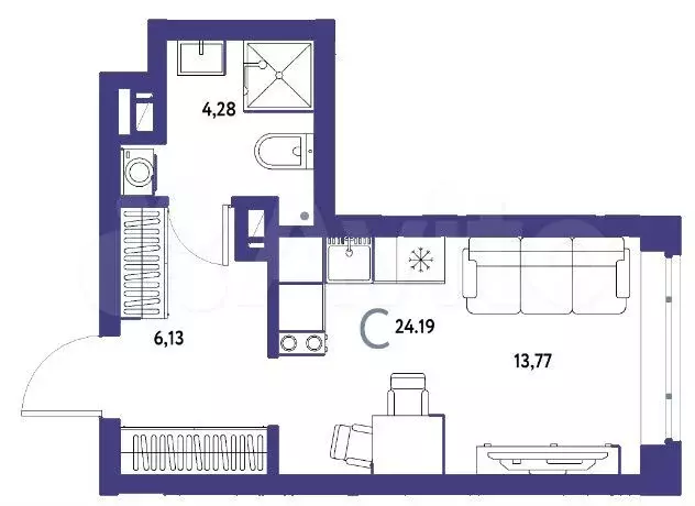 Квартира-студия, 24,2 м, 14/16 эт. - Фото 1