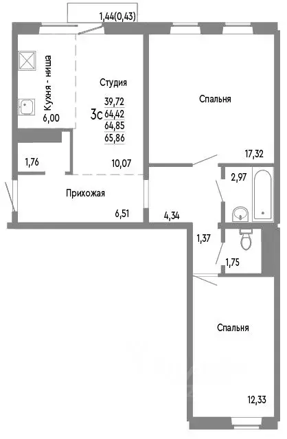 3-к кв. Челябинская область, Челябинск Нефтебазовая ул., 1к2 (64.85 м) - Фото 0