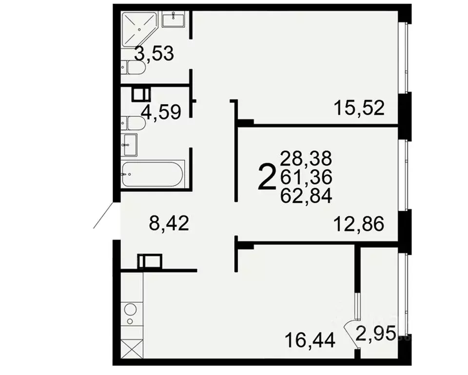 2-к кв. Тульская область, Тула Флагман жилой комплекс (61.36 м) - Фото 1