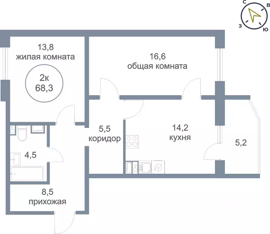 2-к кв. Ханты-Мансийский АО, Нефтеюганск 5-й мкр, 50 (68.3 м) - Фото 0