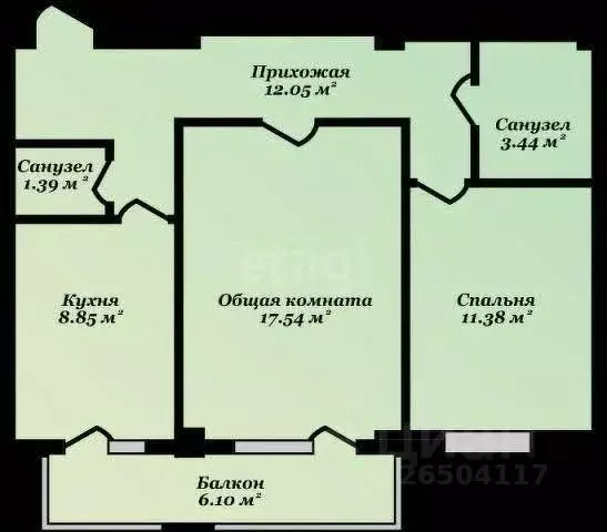 2-к кв. Севастополь ул. Руднева, 15 (53.9 м) - Фото 1