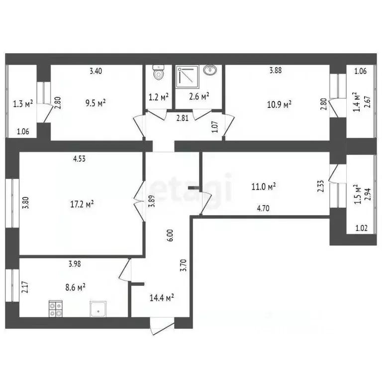 4-к кв. Башкортостан, Стерлитамак ул. Худайбердина, 54 (75.4 м) - Фото 2