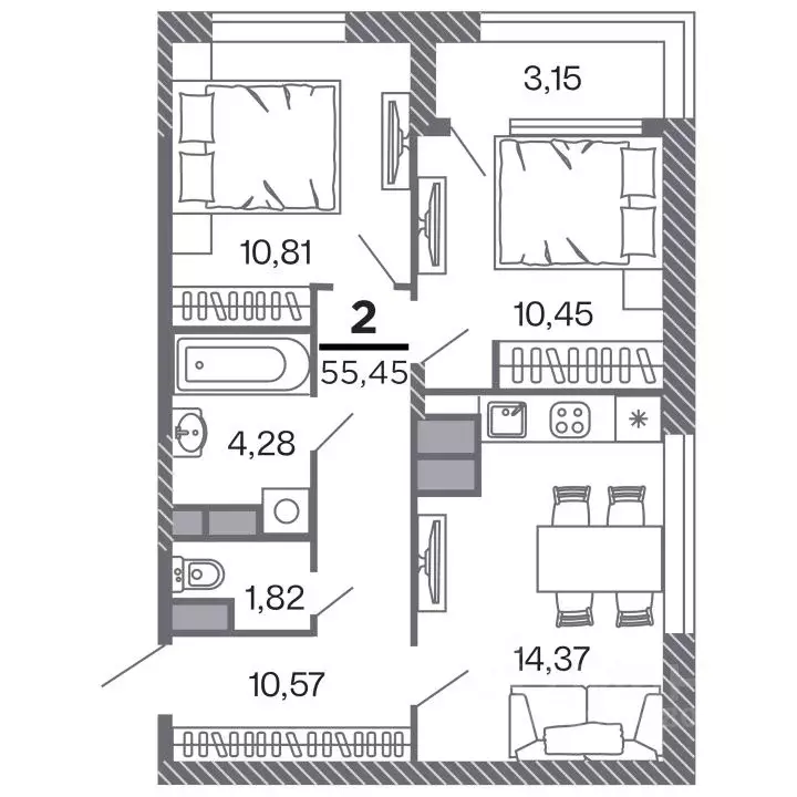 2-к кв. Рязанская область, Рязань Петра и Февронии жилой комплекс ... - Фото 1