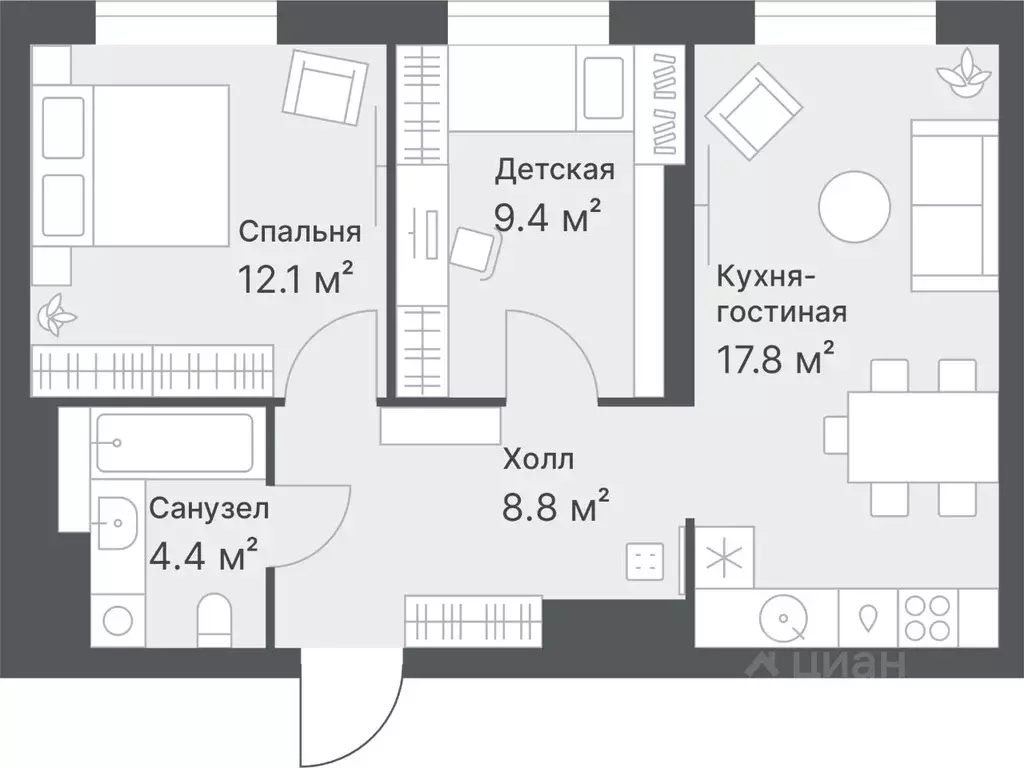 2-к кв. Тюменская область, Тюмень Кремлевская ул., 95 (52.9 м) - Фото 0