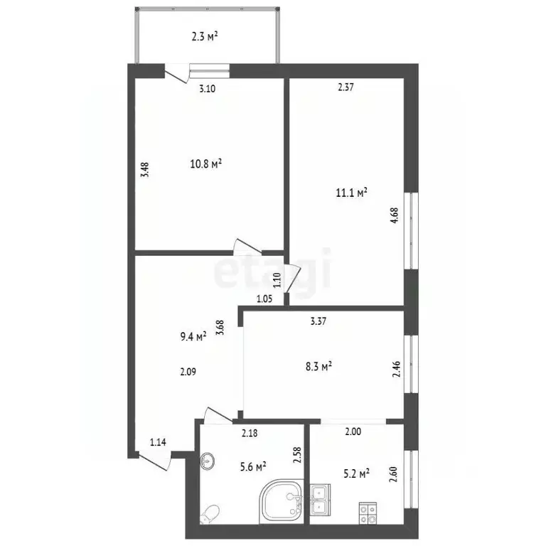 3-к кв. Хабаровский край, Хабаровск ул. Запарина, 117В (50.4 м) - Фото 2