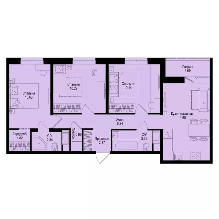 3-к кв. Ленинградская область, Всеволожский район, Заневское городское ... - Фото 1