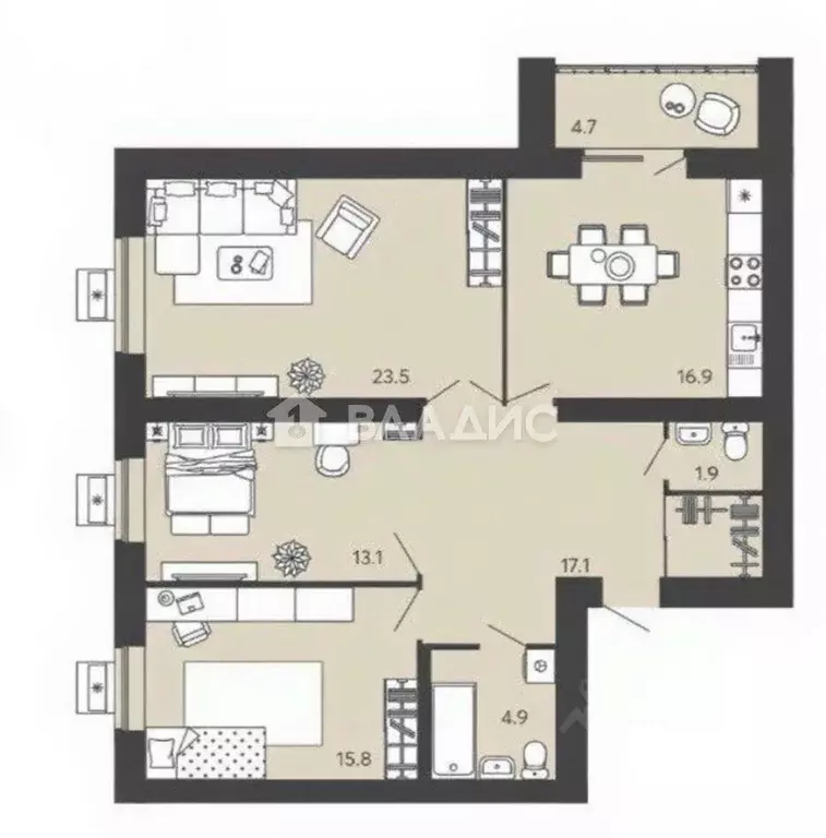 3-к кв. Пензенская область, Пензенский район, Засечный сельсовет, с. ... - Фото 2