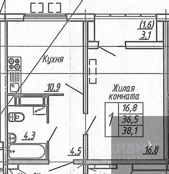 1-к кв. Воронежская область, Воронеж ул. Шишкова, 140Б/6 (38.1 м) - Фото 0