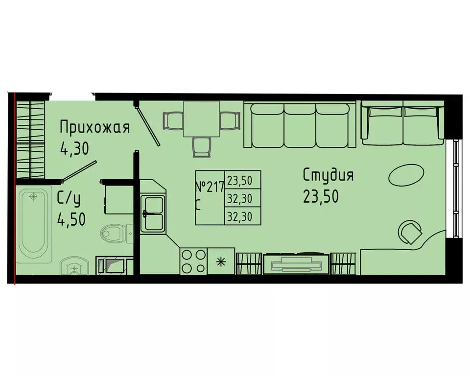 Квартира-студия: Коммунар, Железнодорожная улица, 41к2 (32.3 м) - Фото 1