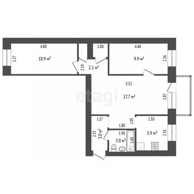 3-к кв. Кемеровская область, Кемерово ул. Гагарина, 122 (54.1 м) - Фото 2