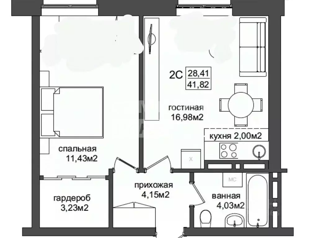 2-к кв. Новосибирская область, Новосибирск Обская ул., 46/2 (46.0 м) - Фото 2