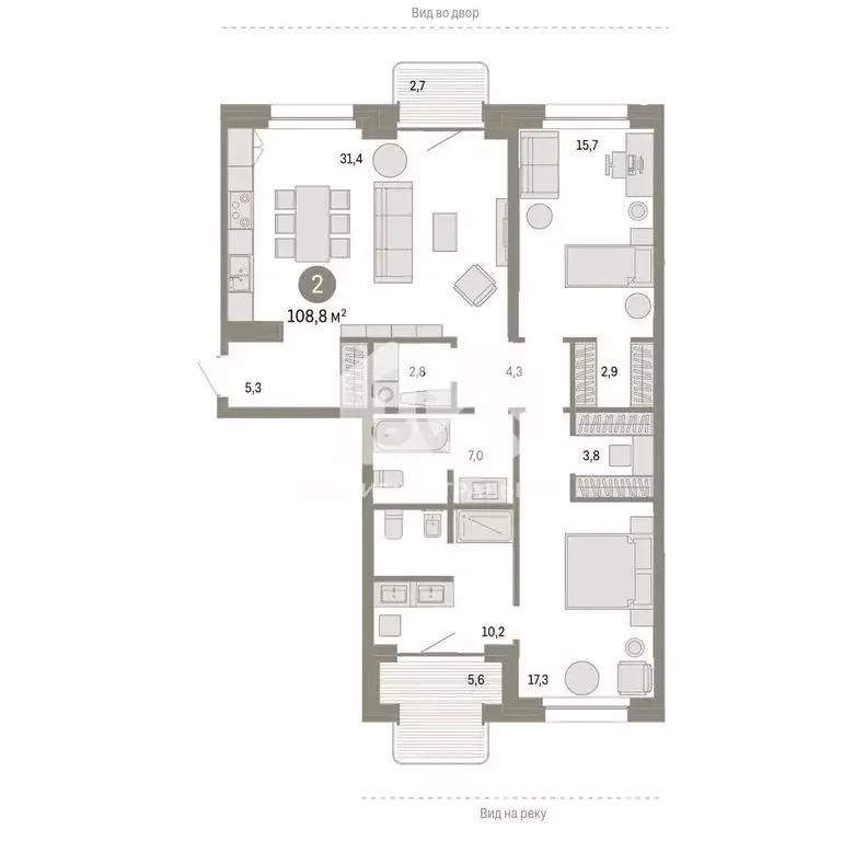 3-комнатная квартира: Новосибирск, улица Сакко и Ванцетти, 23 (108.8 ... - Фото 0