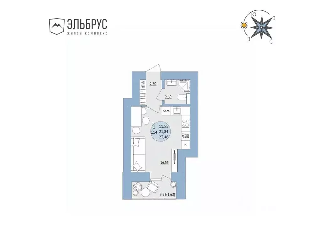 Студия Башкортостан, Уфа Кавказская ул., 24 (23.46 м) - Фото 0