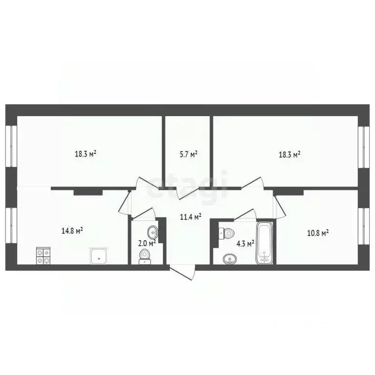 3-к кв. Тюменская область, Тюмень Новгородская ул., 14 (86.0 м) - Фото 2