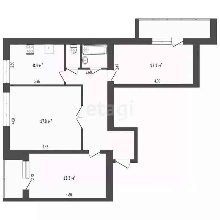 3-к кв. Тюменская область, Тюмень Ямская ул., 94 (67.0 м) - Фото 2