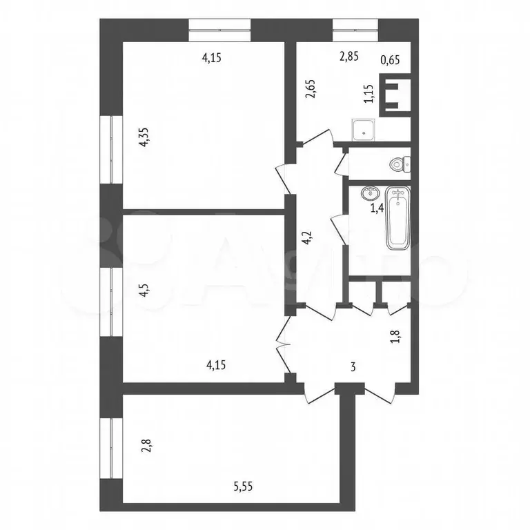 3-к. квартира, 74,7 м, 2/3 эт. - Фото 0