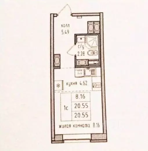 Студия Санкт-Петербург пос. Парголово, Заречная ул., 46к1 (20.6 м) - Фото 1