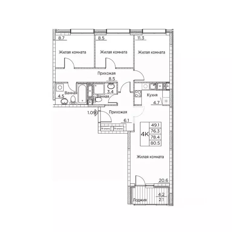 4-к кв. Приморский край, Владивосток ул. Расула Гамзатова, 7к3 (80.5 ... - Фото 1