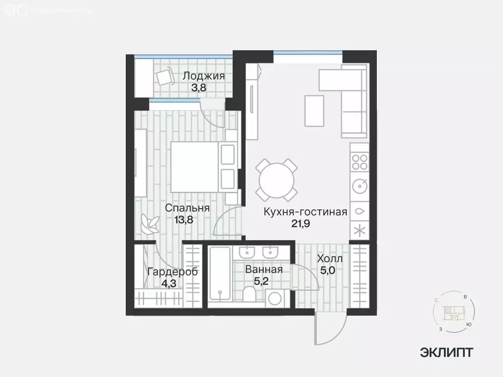 1-комнатная квартира: Тюмень, улица Игоря Комиссарова, 10 (51.99 м) - Фото 1