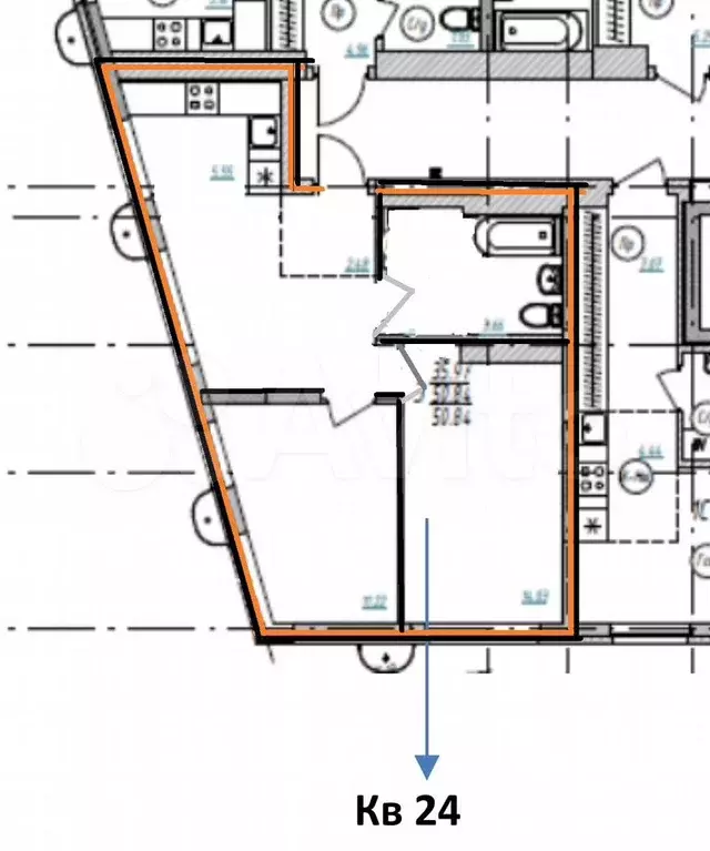 2-к. квартира, 51,4 м, 4/25 эт. - Фото 0