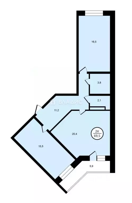 Квартира, 2 комнаты, 69.9 м - Фото 0