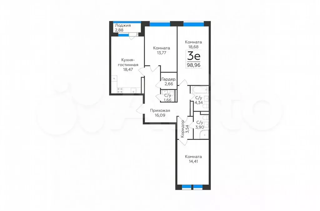 3-к. квартира, 99 м, 2/8 эт. - Фото 1