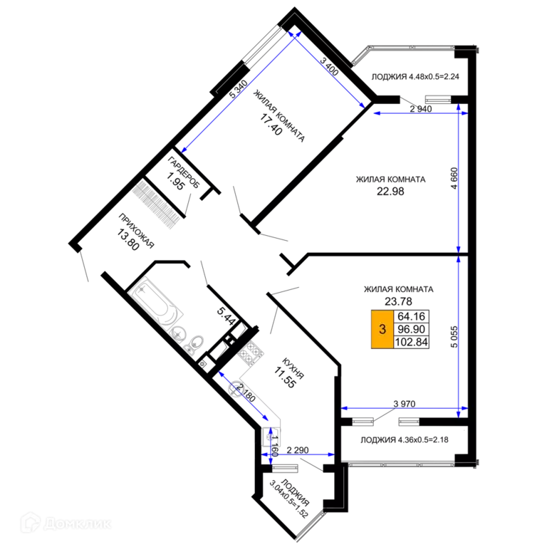 Продаётся 3-к квартира, 102.84 м - Фото 0