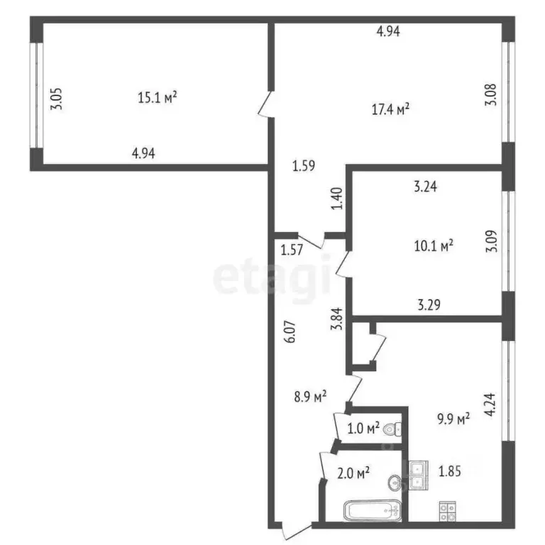 3-к кв. Санкт-Петербург Белградская ул., 10К1 (65.1 м) - Фото 1