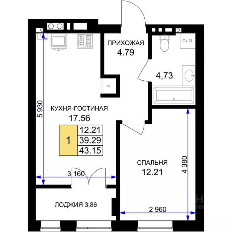 1-к кв. Калининградская область, Гурьевск Включи жилой комплекс (43.15 ... - Фото 0