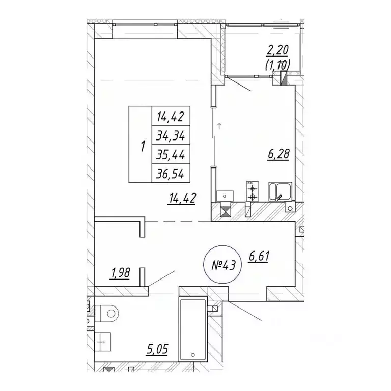 1-к кв. Калининградская область, Зеленоградск  (36.54 м) - Фото 1