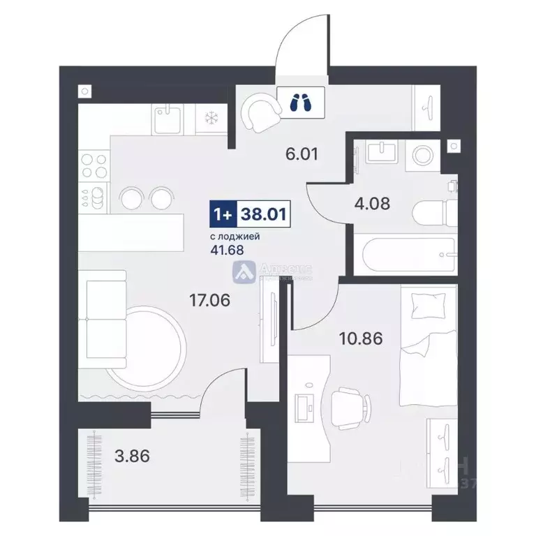 1-к кв. Тюменская область, Тюмень ДОК мкр, ул. Рылеева, 31 (38.01 м) - Фото 1