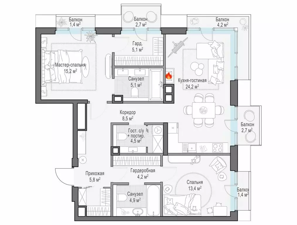 2-комнатная квартира: Москва, Электрический переулок, 1к20Бс24 (94.6 ... - Фото 1