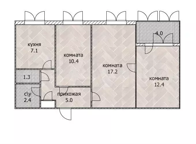 3-к. квартира, 58,1 м, 8/9 эт. - Фото 0