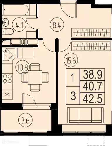 Продаётся 1-к квартира, 40.7 м - Фото 0