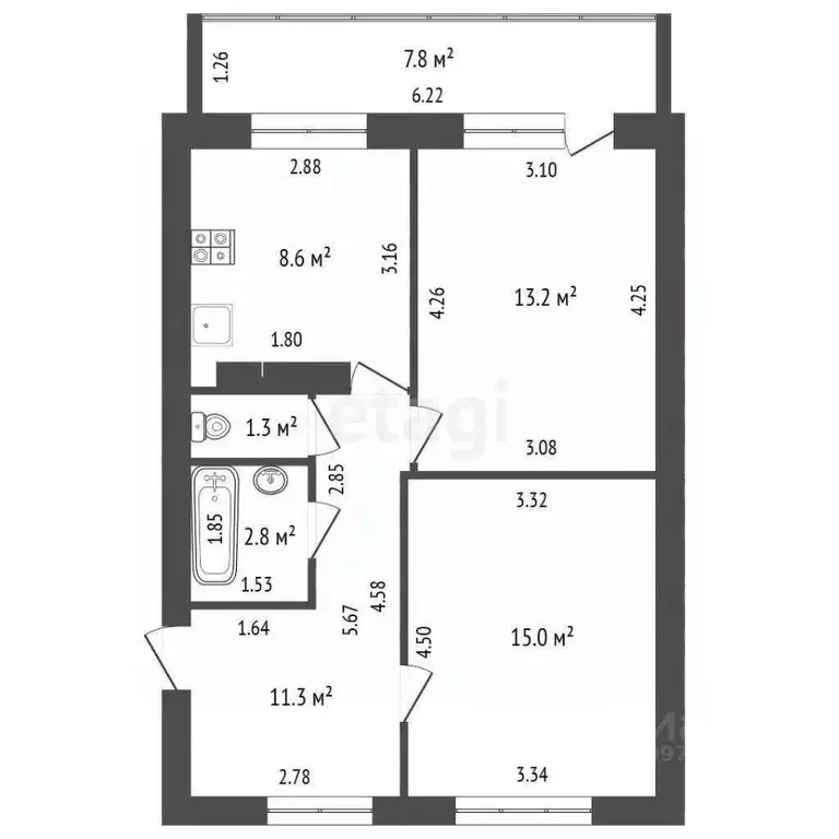2-к кв. Башкортостан, Стерлитамак ул. Имая Насыри, 2 (56.1 м) - Фото 1